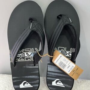 Quiksilver Men's Black Slide-Style Flip Flops with Logo Print